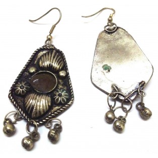 Silver Oxidized Earring Jhumka Hook Dangle Drop- Novelty Fashion - FLORAL PAD I